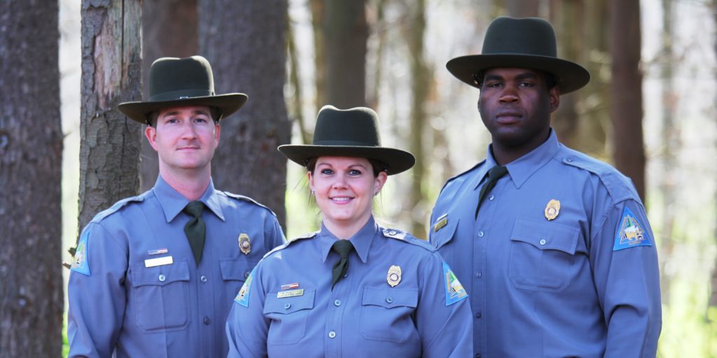 Missouri Department of Conservation Agents (l-r) Kevin Eulinger (Lincoln County), Becky Robertson (St. Charles County), and James Bolden (St. Charles County). Photo Credit Missouri Department of Conservation